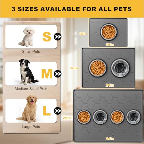 Silicone Dog Cat Food Bowl Mat (S-16''X12'' / Dark Gray)