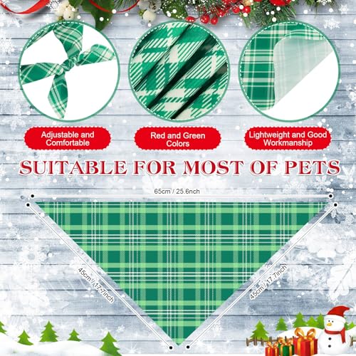 50 Pcs Christmas Red and Green Plaid Dog Bandanas Bulk for Medium (Red Green Plaid / 25.6 x 17.7 x 17.7 Inch)