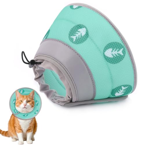 Cat Cone Collar Soft Elizabethan Collar for Surgery Recovery (Green / M (Neck 7"-9"))