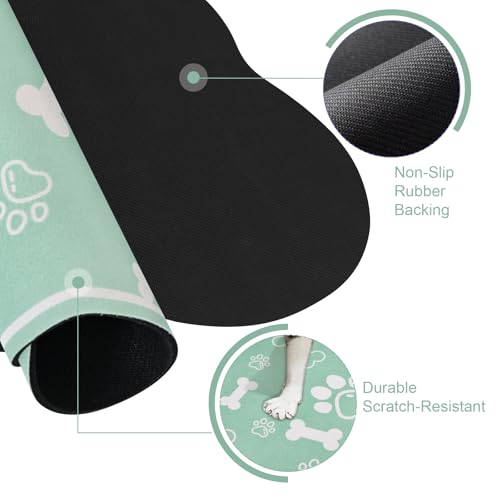 Dog Cat Mat for Food and Water (24"L x 16"W / Bone Shaped Green)