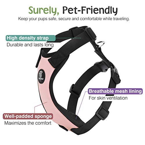 Dog Seat Belt Vest Harness for Car (Light Pink / L (Chest: 22-32.3", Neck: 16.9-26"))