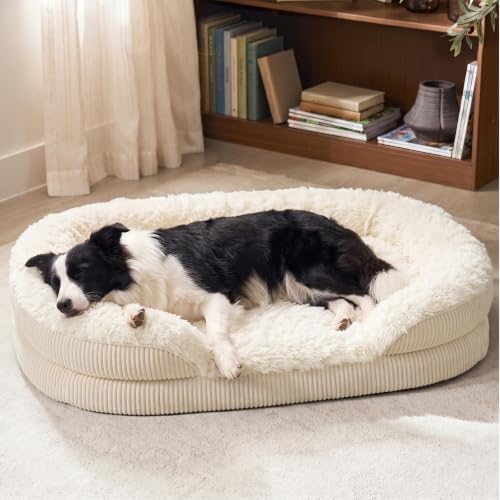 Fluffy Orthopedic Dog Bed for Large Dogs (Cream / L-PLUS (38"x 28"x 7"))