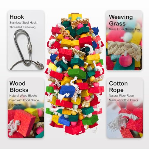 Extra Large Bird Toys for Macaws Cockatoos Amazons Chew (Colorful Wooden Blocks)