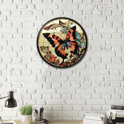Metal Sign Tin Sign Circular Stained Glass Butterfly Decor Outdoor for Restaurant 8×8 Inches (8×8 Inches / Butterfly-1)