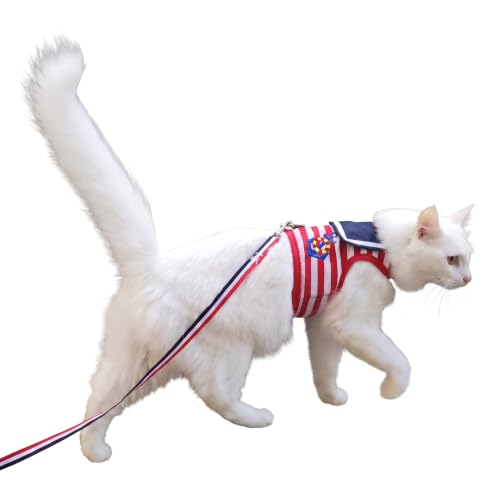 Cat Harness and Leash Set Escape Proof (Sailor Suit Red / Xxl 19-26 lbs)