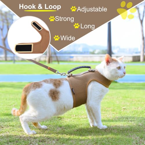 Cat Harness and Leash Set for Walking Escape Proof (Brown / L 8-12 lbs)