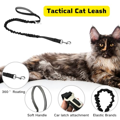 Tactical Cat Harness and Leash Set Soft Mesh Adjustable Large Cat Vest with Rubber Handle Easy to Control for Large Cat Small Dog Outdoor Walking (Black)