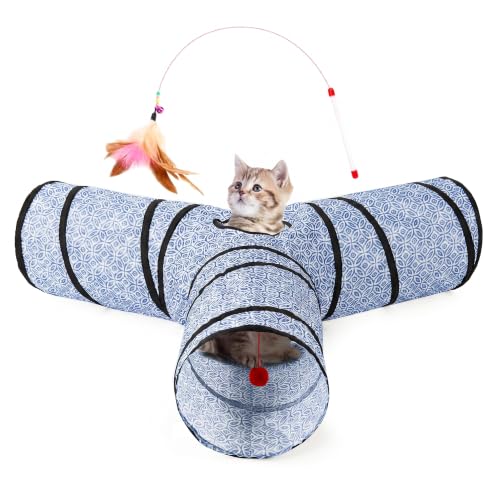 Cat Tunnel, 3-Way Collapsible Toy, Large Size Blue Coin (Blue Coin / Large)
