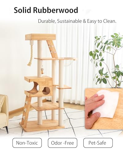 61.8" Wood Cat Tree Tower for Large Cats (Nature SP160)