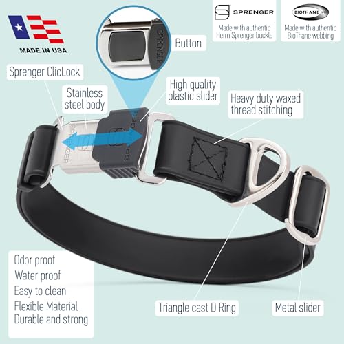 Biothane Waterproof Dog Collar with Herm Sprenger Black Stainless Steel Quick Release Buckle (W 1" x L 15"-25" / Black)