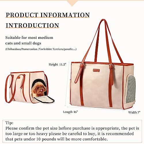 Fashion Dog Purse Pet Carrier Leather Bag for Small Dogs Cats Puppy (Beige)