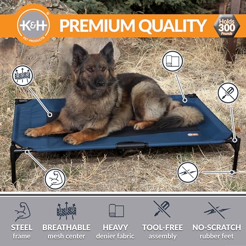 K&H Outdoor Elevated Dog Bed (Blue/Black Mesh / X-Large 50"L x 32"W)