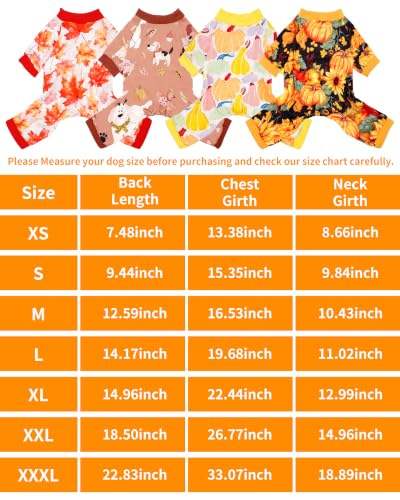 4 Pack Fall Leaf Dog Pajamas for Medium Large Dogs (X-Large)