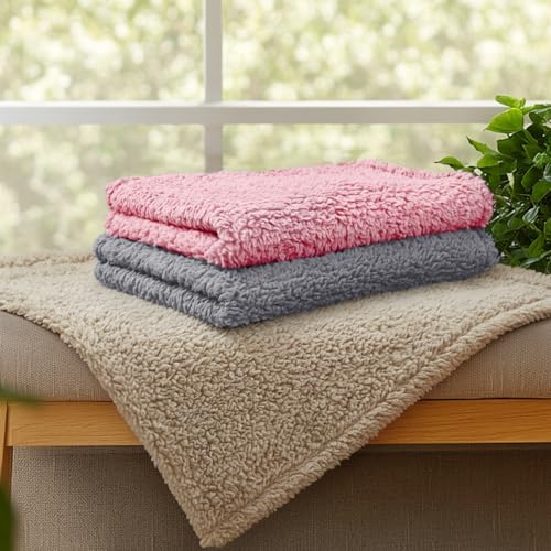 3 Pack Soft Sherpa Fleece Blankets for Dogs Cats Puppies (Medium (Pack of 3) / Hazeblue/Pink/Grey)