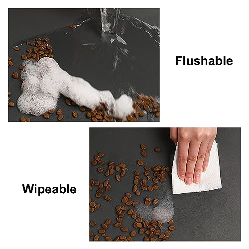 Cat Food and Water Mat for Pets (Brown & Multiple cat heads Logo / 24"L x 16.9"W)