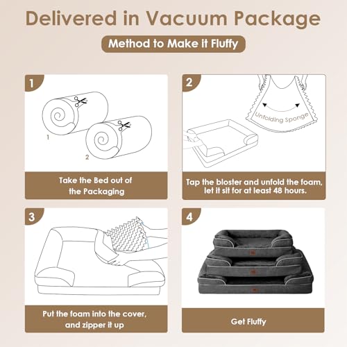 Orthopedic Dog Beds Large Sized Dog (Dark Grey / 35.0"l X 22.0"w X 6.5"th)