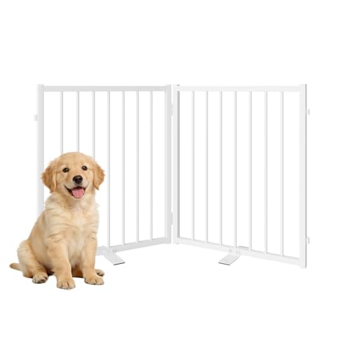 Full Metal Freestanding Gate with Door (【2 Panels】40"W*24H" / White)