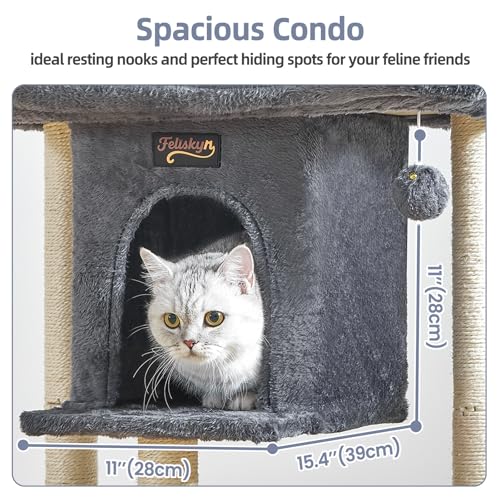 Cat Tree Tower Scratching Post for Indoor Large Adult Cats with Perch Bed (Dark Grey / 28 Inches)