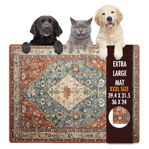 Dog Food Mat 36" x 24" Extra Large Absorbent Dog Mat for Food and Water (36"L x 24"W / Bohemia green)