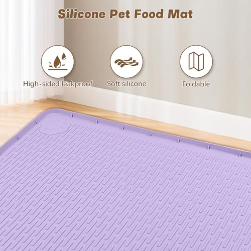 Cat Food Mat Extra Large Silicone Pet Bowl Mat 34''x22'' (Purple / 34"L x 22"W)