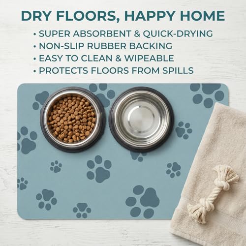 Pet Feeding Mat Dog Cat Food Mat Absorbent No Stains Quick Dry Rubber Bottom Anti (Gray Blue-JY / 16"×24")