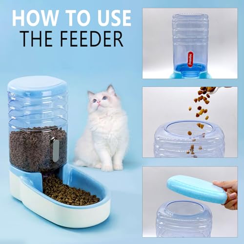 Automatic Cat Feeder 1 Gallon Gravity Dog Food Dispenser Large Capacity Self Feeding Pet Food Bowl for Puppy Kitten Rabbit Blue (Blue)