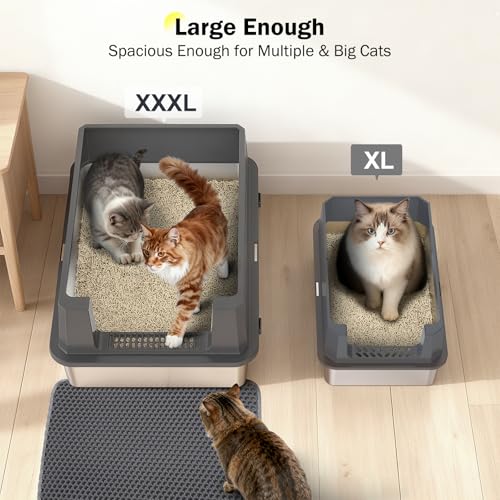 Stainless Steel Litter Box Extra Large for Big Cats Multi (Dark Grey / XXXL)