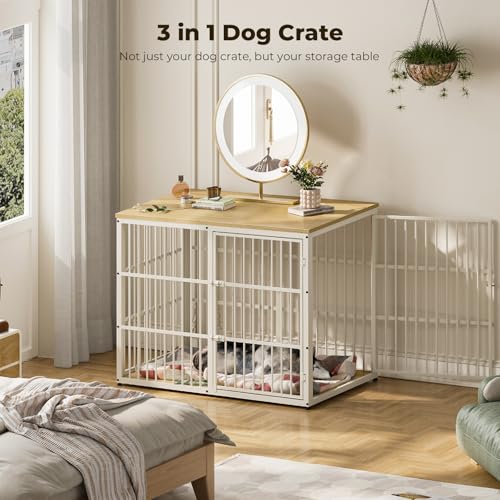 48'' XXL Dog Crate Furniture with 3 Doors for Large Dogs (Natural Beech / 47.2"L x 29.1"W x 37.6"H)