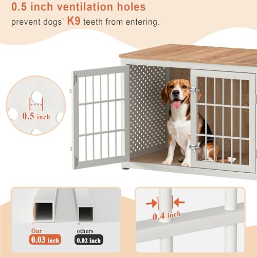 38" Heavy Duty Dog Crate Furniture for Large and Medium Dogs (38.4"L x 25.0"W x 27.6"H / Nature+White)