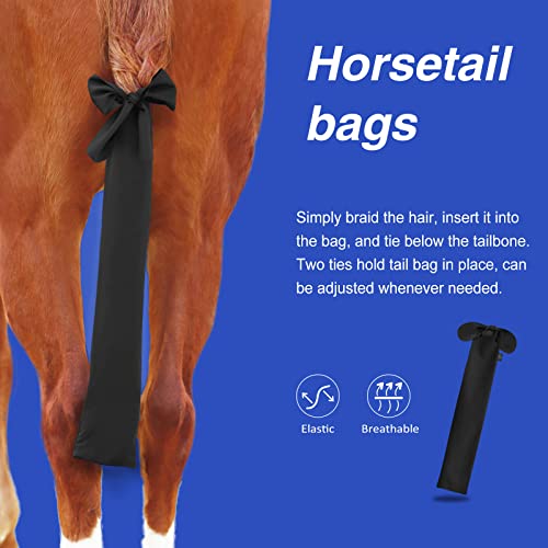 Stretchy Tail Bag Breathable Horse Tail Guard Slip on Design Protect Horse Tail 2 Strand Closure Straps Keep Tail Clean & Protected 22" L Length Makes Grooming Easy (Classic Black)