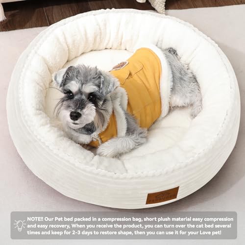 23in Cream Round Dog Bed Sofa for Dogs Cats (Cream / Medium)