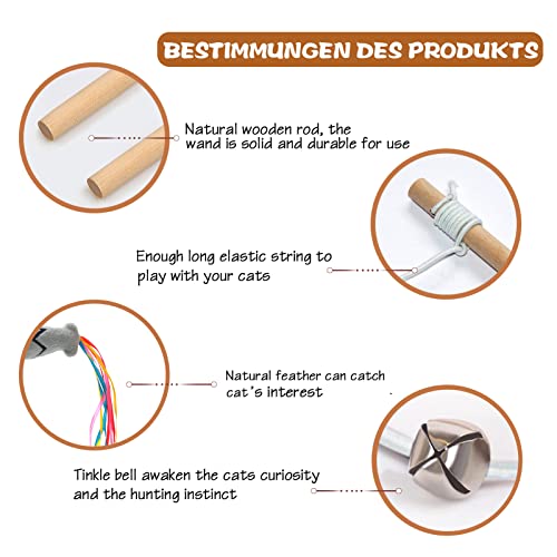Natural Wood Cat Wand Toy with Ribbon Fish Teaser