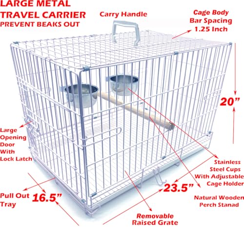 Large Portable Durable Metal Travel or Veterinary Easy Collapsable Parrot Bird Carrier Bite (White)