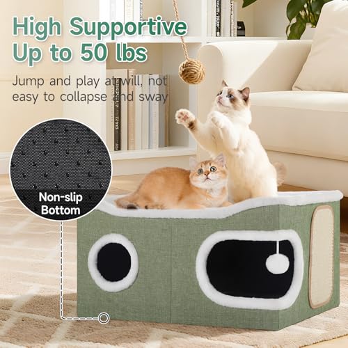 Extra Large Cat House Bed for Multi Cats with Scratch Pad Green (Green / Extra Large)
