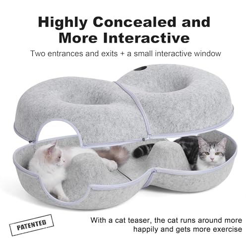 8 Shaped Large Cat Tunnel Bed for Indoor Cats (Light Grey / Large (38 x 24 x 11 in))