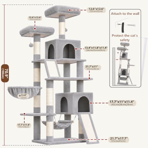 Cat Tree 71'' Tower for Large Cat with Scratching Post (71 inches / Light gray)