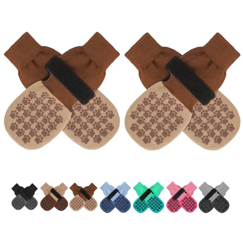 Anti Slip Dog Socks to Prevent Licking Paws for Hot (Brown Two Color(Pack of 4) / Small)