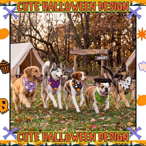 200 Pcs Halloween Dog Bandanas Bulk Cute Dog Paw Prints Pattern (Black, Orange, Purple,Green / Halloween Paw Prints)