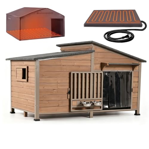 Heated Dog House Outdoor with Heated Pad 60" Extra Large Dog Kennel with Chew