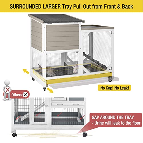Upgrade Rabbit Hutch Rabbit Cage Indoor Bunny Hutch with Run Outdoor Rabbit House with Two Deeper No Leak Trays (Mocca / 40.6"L x 26"W x 39.3"H)