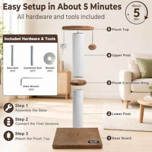 34 Inch Tall Cat Scratching Post for Large Cats (Tan)