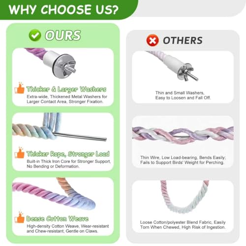3 Pcs Bird Rope Perches Gradient Color (Colorful / 2 Short + 1 Long)