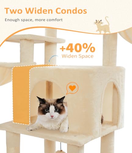 Cat Tree Large Cat Tower Tree 68" Multi (Beige)