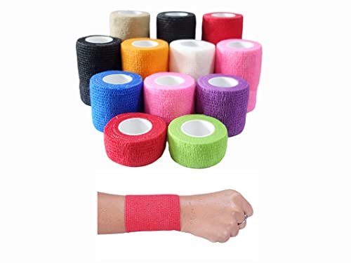 6 Pack 1" x 5 Yards Self Adhesive Bandage Wrap Breathable Cohesive Vet Wrap for Pets (1 Inch / Pink)