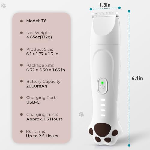 4-in-1 Dog Clippers for Grooming Kit - 45dB Quiet 150-Min Run Non-Slip Grip (White)