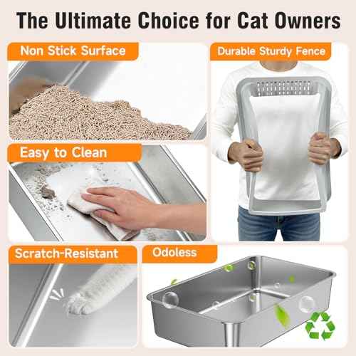 2PACK Stainless Steel Cat Litter Boxes XL Large Metal Pan Include Scoop (Grey 2pack)