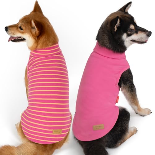 2Pack Dog Sweater for Small Dogs Soft Pet Coats Fleece Sweatshirt (Medium (7-11lbs) / 8# Pink+Pink Stripe)