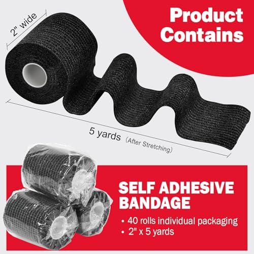 40 Pack Self Adhesive Bandage Wrap Black (Black / 2IN - 40Pack)