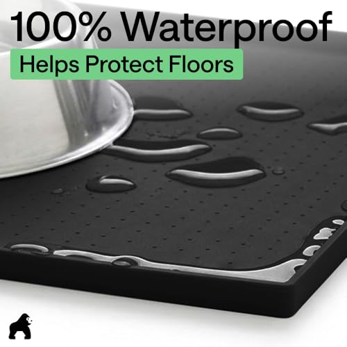 Dog Food Mat 100% Waterproof Silicone (Black / 32"l X 24"w)