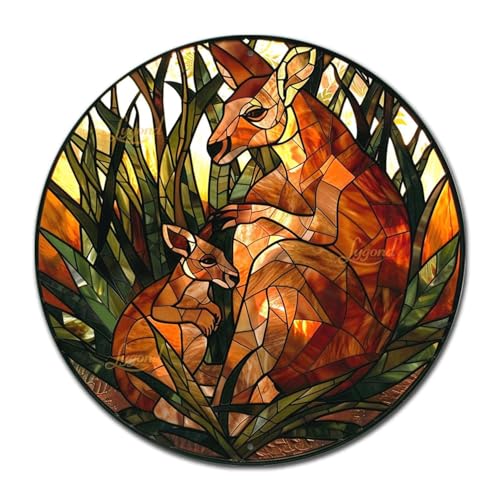 Metal Sign Tin Sign Circular Stained Glass Kangaroo Tin Signs For Garden For Bar 12×12 Inches (12×12 Inches / Kangaroo)